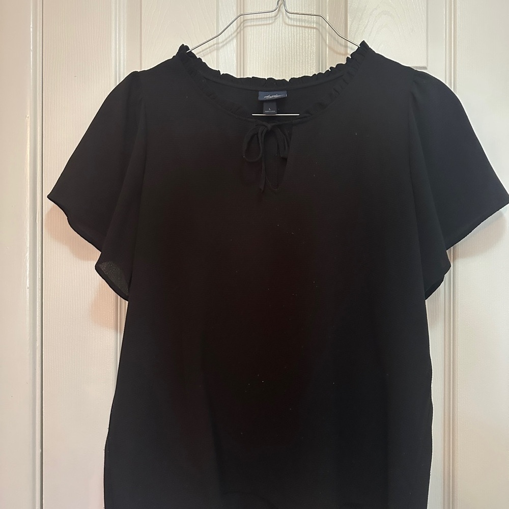 Daytrip Black Blouse with Tie Neck